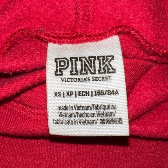 PINK by Victoria’s Secret Spellout Sequin Red Hooded Sweatshirt - Picture 8 of 12